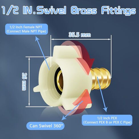 Boltigen 1/2" PEX Swivel Elbow Facuet Connector, 5pcs PEX Rv Water Line Fittings, 1/2" x 1/2" PEX Female NPT Adapter,90 Degree NPSM PEX Adapter for Pipe Plumbing Connection in Saudi Arabia