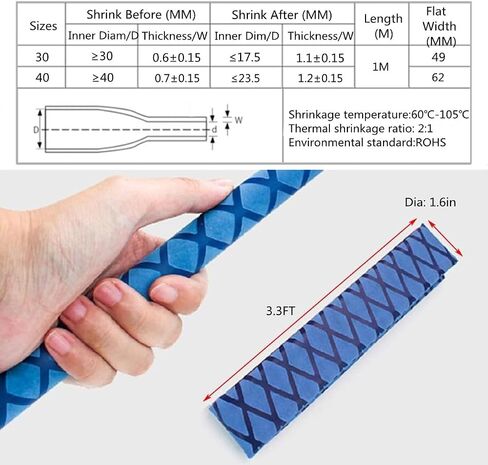 X-Tube Heat Shrink Wrap Tubing for Fishing Rod Grips with Non Slip Waterproof and Insulation 40 Inch Lengths Durable ﻿ (Black(Dia 30mm-1.2'')) in Saudi Arabia