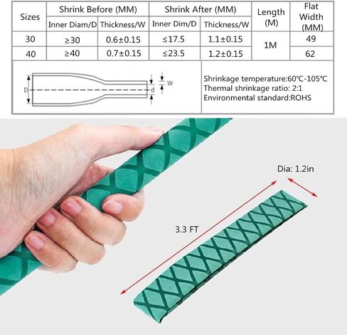 X-Tube Heat Shrink Wrap Tubing for Fishing Rod Grips with Non Slip Waterproof and Insulation 40 Inch Lengths Durable ﻿ (Black(Dia 30mm-1.2'')) in Saudi Arabia