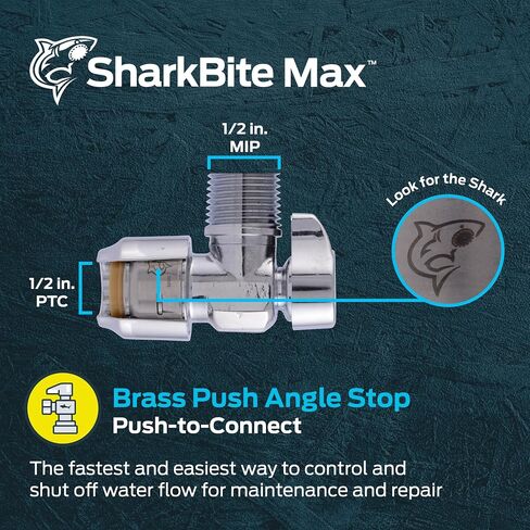 SharkBite Max 1/2 x 3/8 بوصة صمام إيقاف زاوية الضغط، ربع دورة، ادفع لتوصيل تركيبات السباكة النحاسية، أنابيب PEX، النحاس، CPVC، PE-RT، HDPE، UR23036 in Saudi Arabia