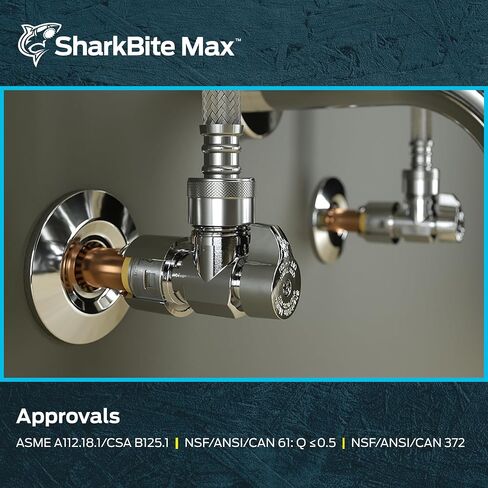SharkBite Max 1/2 x 3/8 بوصة صمام إيقاف زاوية الضغط، ربع دورة، ادفع لتوصيل تركيبات السباكة النحاسية، أنابيب PEX، النحاس، CPVC، PE-RT، HDPE، UR23036 in Saudi Arabia
