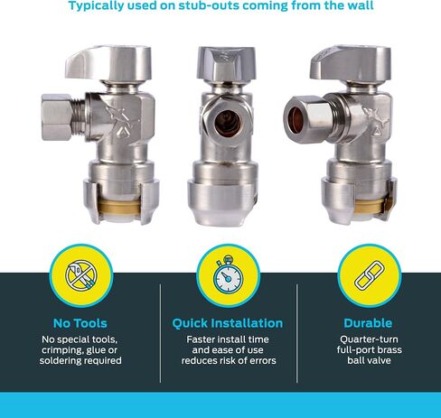SharkBite Max 1/2 x 3/8 Inch Compression Angle Stop Valve, Quarter Turn, Push to Connect Brass Plumbing Fitting, PEX Pipe, Copper, CPVC, PE-RT, HDPE, UR23036 in Saudi Arabia