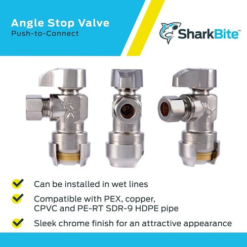 SharkBite Max 1/2 x 3/8 Inch Compression Angle Stop Valve, Quarter Turn, Push to Connect Brass Plumbing Fitting, PEX Pipe, Copper, CPVC, PE-RT, HDPE, UR23036 in Saudi Arabia