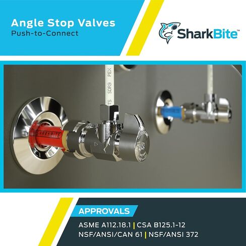 SharkBite Max 1/2 x 3/8 Inch Compression Angle Stop Valve, Quarter Turn, Push to Connect Brass Plumbing Fitting, PEX Pipe, Copper, CPVC, PE-RT, HDPE, UR23036 in Saudi Arabia