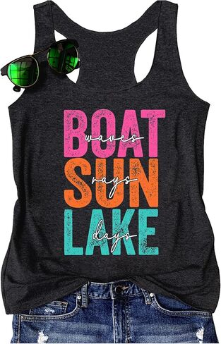 قمصان بدون أكمام صيفية من Lake Life للنساء قميص صيفي مضحك للعطلات في بحيرة كاميس للفتيات المراهقات قميص بدون أكمام للتمرين in Kuwait