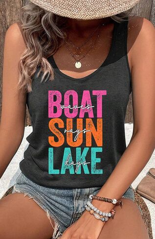 قمصان بدون أكمام صيفية من Lake Life للنساء قميص صيفي مضحك للعطلات في بحيرة كاميس للفتيات المراهقات قميص بدون أكمام للتمرين in Kuwait