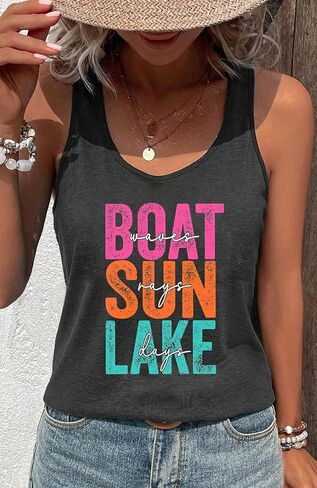 قمصان بدون أكمام صيفية من Lake Life للنساء قميص صيفي مضحك للعطلات في بحيرة كاميس للفتيات المراهقات قميص بدون أكمام للتمرين in Kuwait