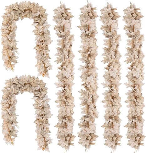 6PCS Yellow-Red Fall Maple Leaves Garland, 5.6Ft Artificial Maple Leaf Autumn Garland Hanging Fall Vines Table Decorations Front Door Fall Decor Thanksgiving Decorations Decor Outside Indoor Decor in Saudi Arabia