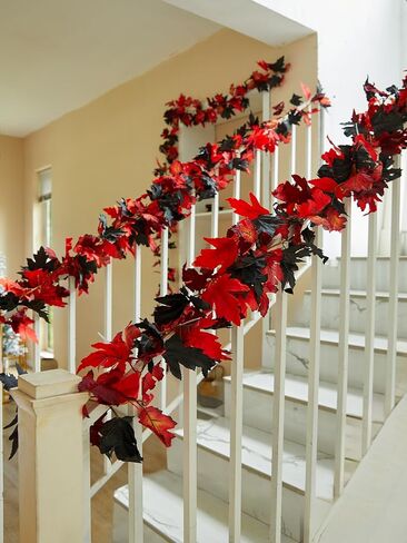 6 قطع من أوراق القيقب الصفراء والحمراء إكليل الخريف، 5.6 قدم أوراق القيقب الاصطناعية إكليل الخريف معلقة على شكل كرمة الخريف ديكورات الطاولة الباب الأمامي ديكور الخريف ديكورات عيد الشكر ديكور خارجي داخلي in Kuwait