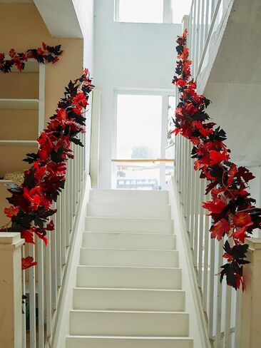 6 قطع من أوراق القيقب الصفراء والحمراء إكليل الخريف، 5.6 قدم أوراق القيقب الاصطناعية إكليل الخريف معلقة على شكل كرمة الخريف ديكورات الطاولة الباب الأمامي ديكور الخريف ديكورات عيد الشكر ديكور خارجي داخلي in Kuwait