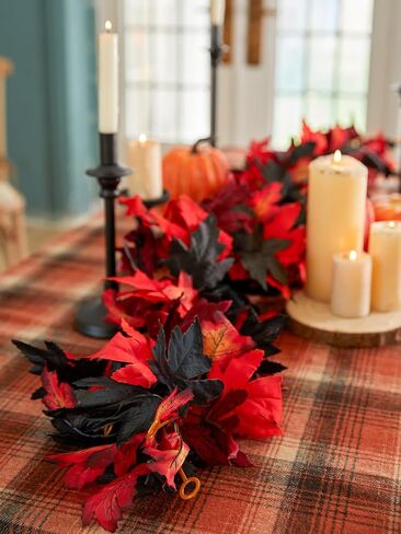 6 قطع من أوراق القيقب الصفراء والحمراء إكليل الخريف، 5.6 قدم أوراق القيقب الاصطناعية إكليل الخريف معلقة على شكل كرمة الخريف ديكورات الطاولة الباب الأمامي ديكور الخريف ديكورات عيد الشكر ديكور خارجي داخلي in Kuwait