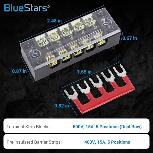 BlueStars 6 Packs 5 Positions Terminal Strip Blocks 600V 15A with Cover and 5 Packs 400V 15A 6 Positions Pre-Insulated Terminals Barrier Strip Used for Home Electrical Project in Saudi Arabia