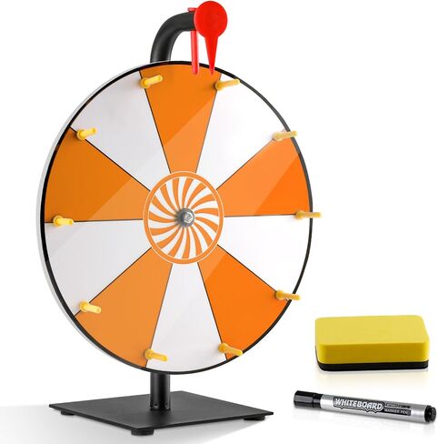 12" Spinning Prize Wheel, 10 Slots Prize Spinning Wheel Tabletop Roulette Spinner with Dry Eraser Marker & Eraser - Heavy Duty Spinning Wheel for Prizes Fortune Spinning Game Trade Show (Orange) in Kuwait