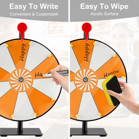 12" Spinning Prize Wheel, 10 Slots Prize Spinning Wheel Tabletop Roulette Spinner with Dry Eraser Marker & Eraser - Heavy Duty Spinning Wheel for Prizes Fortune Spinning Game Trade Show (Orange) in Kuwait
