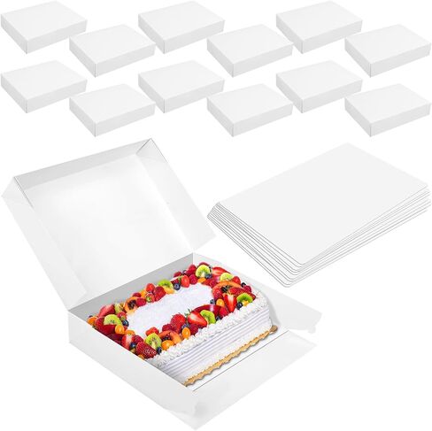 12 Pcs Half Sheet Cake Boxes with Cake Boards 19 x 14 x 4 Inch Cardboard Rectangle Cake Boxes with Lids Large No Window Bakery Cake Containers for Storage Cookie Pie Chocolates, White in Saudi Arabia