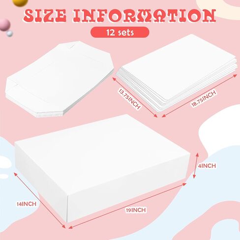 12 Pcs Half Sheet Cake Boxes with Cake Boards 19 x 14 x 4 Inch Cardboard Rectangle Cake Boxes with Lids Large No Window Bakery Cake Containers for Storage Cookie Pie Chocolates, White in Saudi Arabia