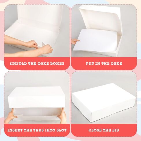 12 Pcs Half Sheet Cake Boxes with Cake Boards 19 x 14 x 4 Inch Cardboard Rectangle Cake Boxes with Lids Large No Window Bakery Cake Containers for Storage Cookie Pie Chocolates, White in Saudi Arabia