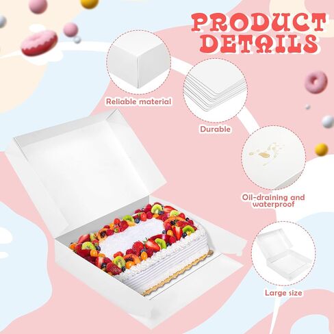 12 Pcs Half Sheet Cake Boxes with Cake Boards 19 x 14 x 4 Inch Cardboard Rectangle Cake Boxes with Lids Large No Window Bakery Cake Containers for Storage Cookie Pie Chocolates, White in Saudi Arabia