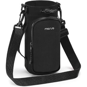 MOSISO Water Bottle Holder with Phone Pocket, 25oz / 32oz Water Bottle Carrier Bag with Adjustable Strap & Handle for Walking, Hiking, Camping, Travelling, Black