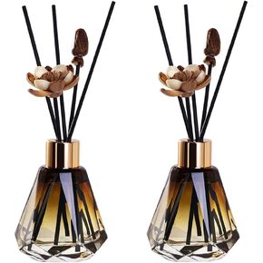 2PCS 60ML/2oz Empty Diamond Shaped Glass Diffuse Bottle Jars Essential Oil Fragrance Diffuser with Rubber Plug and Gold Lid Aromatherapy Container Fragrance Accessories(Diffuser Sticks Excluded)