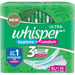 Whisper Ultra Sanitary Pads with Wings - 15 Pieces (XL Plus)