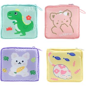 4 عبوات من حقيبة تخزين المناديل الصحية المحمولة اللطيفة على شكل حيوان بسعة كبيرة، حقيبة صغيرة لمستحضرات التجميل للنساء والفتيات (4 ألوان) in Kuwait