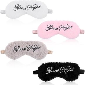 4 Pcs Plush Sleeping Mask Furry Eye Cover Soft Sleeping Blindfold Fluffy Comfortable Eyeshade with Elastic Strap Silky Back for Travel Sleepover Nap Party Supply Girl Women