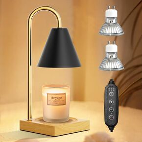 Candle Warmer Lamp, Electric Candle Lamp Warmer, House Warming Gifts New Home Bedroom Decor, Dimmable Wax Melt Warmer for Scented Wax with 2 Bulbs(Black)