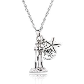 Gredstar Lighthouse Urn Necklace for Ashes Memorial Keepsake Pendant with Starfish Charms Cremation Jewelry
