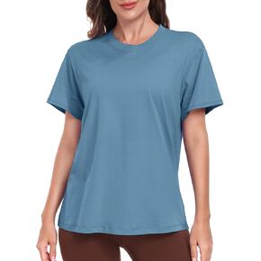HeyNuts Women's Pima Cotton Short Sleeve Shirts Casual Crew Neck T-Shirts Loose Basic Tee Tops