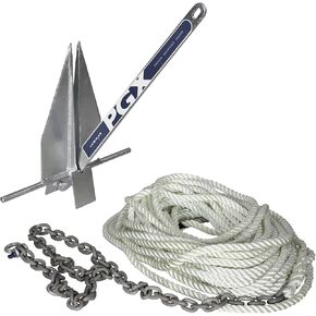 Lewmar PGX Galvanized Fluke Anchor Kit 5 lbs., for Boats up to 24', Includes Anchor, 5' of 1/4" G4 Chain, 100' of 3/8" 3-Strand rode - 2020222276
