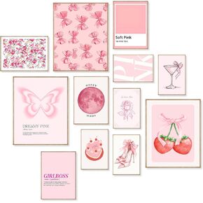 KINYEYE Pink Wall Decor Aesthetic Pictures Abstract Danish Pastel Prins Light Pink Dorm Wall Decor(UNFRAMED)