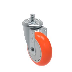 GLEID 412 UPE L12 Series 4" x 1-1/4" Diameter Swivel Caster, Non-Marking Polyurethane Precision Ball Bearing Wheel, 1/2" Diameter x 1" Length Threaded Stem, 275 lb, Orange