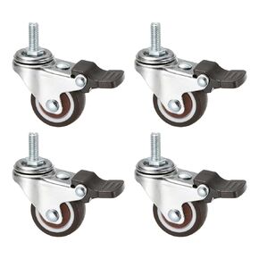 PATIKIL 1.25 Inch Stem Casters, 4 Pack Wire Shelf Caster Wheels with Brake Threaded Swivel Stem Wheels Wire Shelving for Rolling Cart Cart Wheels Furniture Replacement, Brown
