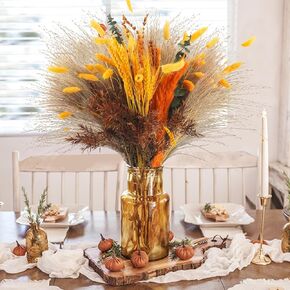 Fall Dried Pampas Grass Bouquet, Natural Orange Bunny Tails Fall Dried Flowers for Vases Autumn Wedding Centerpieces Party Fall Decor