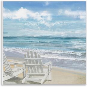 The Stupell Home Décor Collection White Adirondack Chairs on The Beach Painting Wall Plaque Art, 12x12, Multicolor