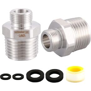 304 RV Faucet Adapter（Lead-Free）, 1/2 to 3/8 reducer faucet adapter - Stainless Steel 3/8 Compression Fittings, Water Supply Fitting for RV Kitchen Piping, (Set of 2)