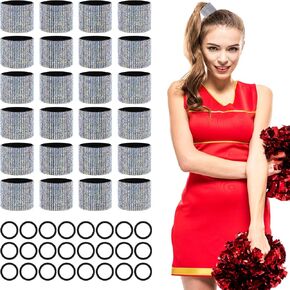 VAIPI 24 قطعة من أساور الشعر على شكل ذيل حصان من حجر الراين المبهجة، حامل شعر مشجع، شريط شعر كريستالي لامع قابل للتعديل، إكسسوارات شعر تشجيع للتشجيع في سن المراهقة، مسابقة كرة القدم اللينة in Kuwait