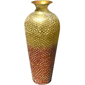 Floor Vase, Mosaic Vase, Decorative Metal Mosaic Piece Vase in Geometric Pattern Wavy Shape with Glass- Marbled Teal & Silver