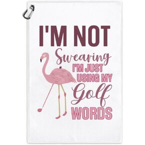 I'm Just Using My Golf Words Funny Printed Microfiber Golf Towel with Clip, Cute Golf Gifts for Golfer, Mother's Day Birthday Gifts, Pink Flamingo Golf Accessories for Women Golf Lover Mom