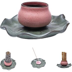 3-in-1 Ceramic Incense Holder for Sage Sticks Incense Burner - Palo Santo Holder Set with Tray and Incense Burners