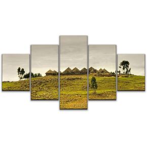 Night in U.S Canvas Art Wall Ethiopian Landscape Paintings Vintage Prints Home Decor Artworks Gift Ready to Hang for Living Room 5 Panels Large Size