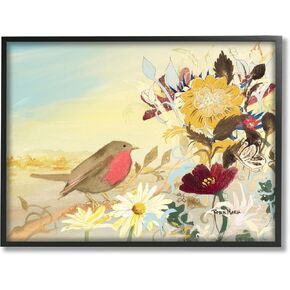 Stupell Industries Mixed Floral Bird Arrangement Framed Wall Art, Design by Robin Maria