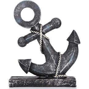 H&W Resin Anchor Figurine 8.5 "H, Nautical Décor, Anchor Model Statue Ornament for Home Garden Bar, Indoor Outdoor Tabletop Decoration, Antique Boat Anchor Mediterranean Style Home Desktop Decoration