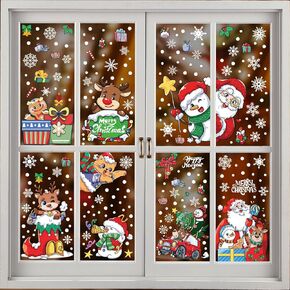 Christmas Window Clings - 230Pcs Stickers, 8 Sheets, Non-Adhesive Static PVC, Santa, Snowman, Elk, Cats, Xmas Trees, Snowflakes Christmas Stickers for Glass Windows(Merry Christmas-3)