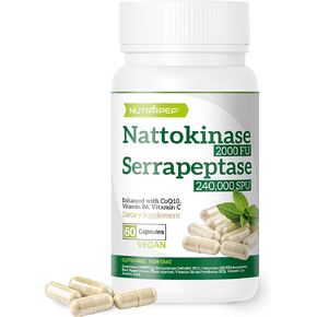 Nattokinase 2000 FU Serrapeptase 240000 SPU Supplement - Enhanced with Coenzyme CoQ10 Vitamin B6 Vitamin C Black Pepper Extract - Nattokinase 400mg Capsule for Men Women