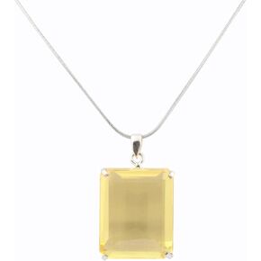 GEMHUB 135 Carat Stunning Yellow Citrine Emerald Cut Gemstone Pendant Without Chain, Handmade 925 Sterling Silver