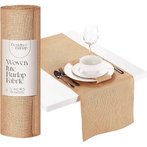 Table Runner - for Farmhouse-Style Dining Room - Burlap Roll Woven Jute Fabric Placemats or Centerpieces -Rustic Home Decor for Coffee, Tea, & Outdoor Tables - Long Roll (14in*10yards)