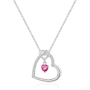 Birthstone Necklace for Women - Sterling Silver Necklace Heart Birthstone Necklace for Women Girls | Dainty Birthstone Necklace for Women | Anniversary Birthday Gifts for Girlfriend Wife Mom