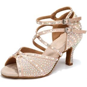 Women's Rhinestone Ballroom Dance Shoes Open Toe Latin Salsa Bachata Performance Dancing Shoes